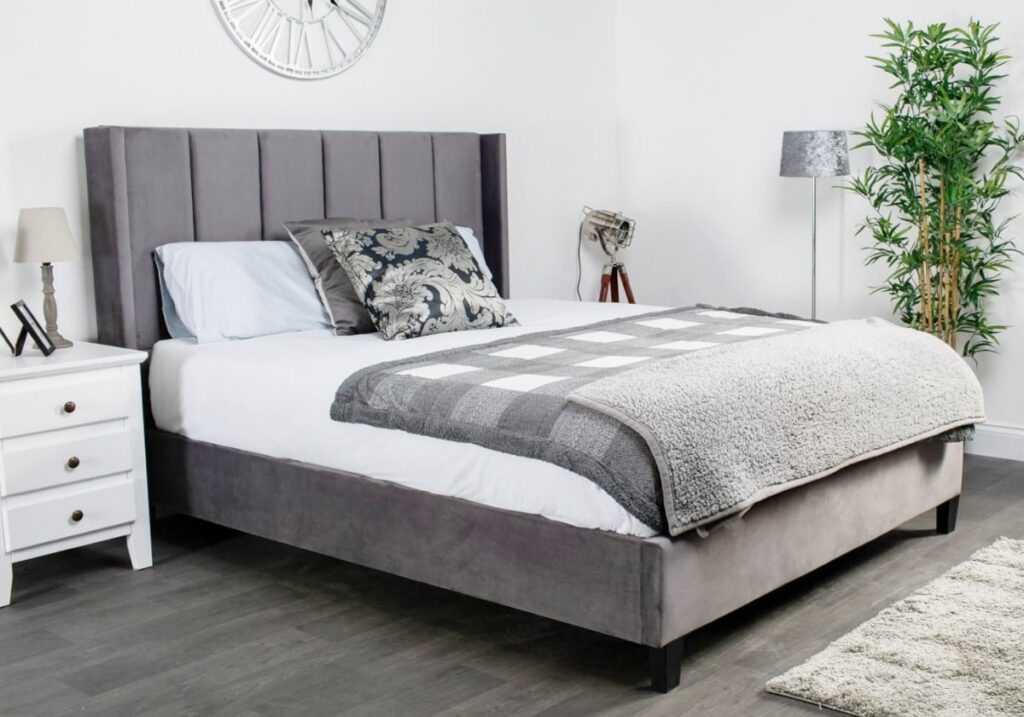 durrani grey velvet bed