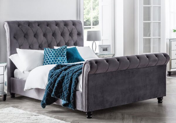 valentino buttoned sleigh bed